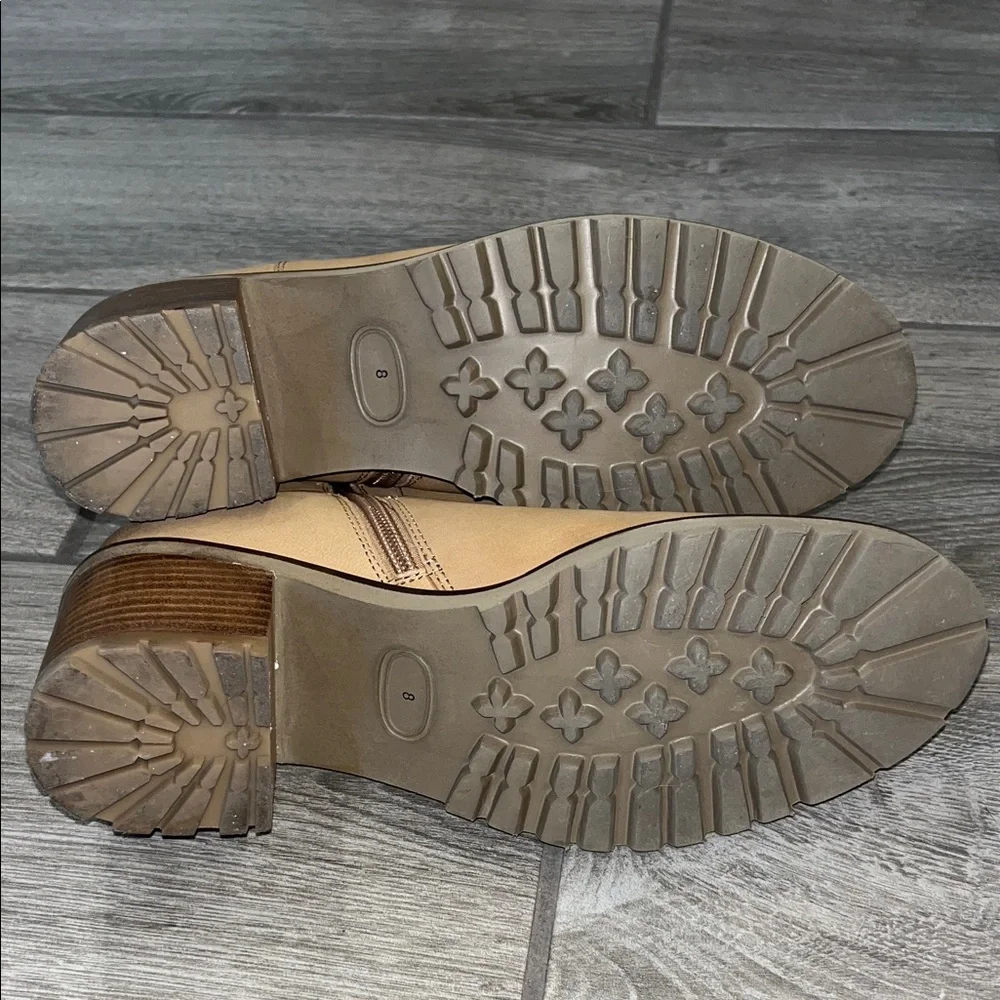 Seychelles Tan Ankle Boots with Triple Buckle Straps and zip closure